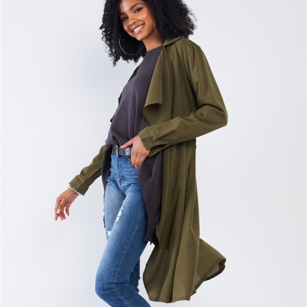 OLIVE GREEN LIGHTWEIGHT MIDI TRENCH
